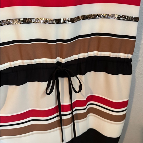 NWT DKNY Striped Mini Dress in Black, Cream, Tan, Red. Sz XL - Picture 7 of 10